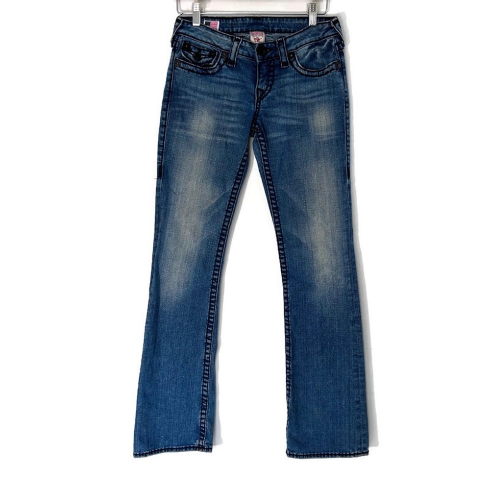 True Religion Becky Super T Low Rise Medium Blue Wash Bootcut Jeans Size 28